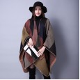 Autumn and winter scarf wild lattice ladies travel shawl imitation cashmere national wind split thickening cloak