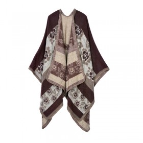 Ms. Feng autumn and winter thickened small flowers warm imitation cashmere shawl cloak