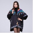 Autumn and winter new front and back wear printed imitation cashmere ethnic fringed cape cloak