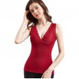 Plus size V-neck thermal vest female belt chest pad plus velvet thick fat lace vest slim bottoming underwear