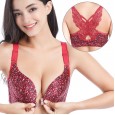 New front buckle without steel ring large size bra fat MM big cup seamless beauty back adjustment type sexy gathering underwear
