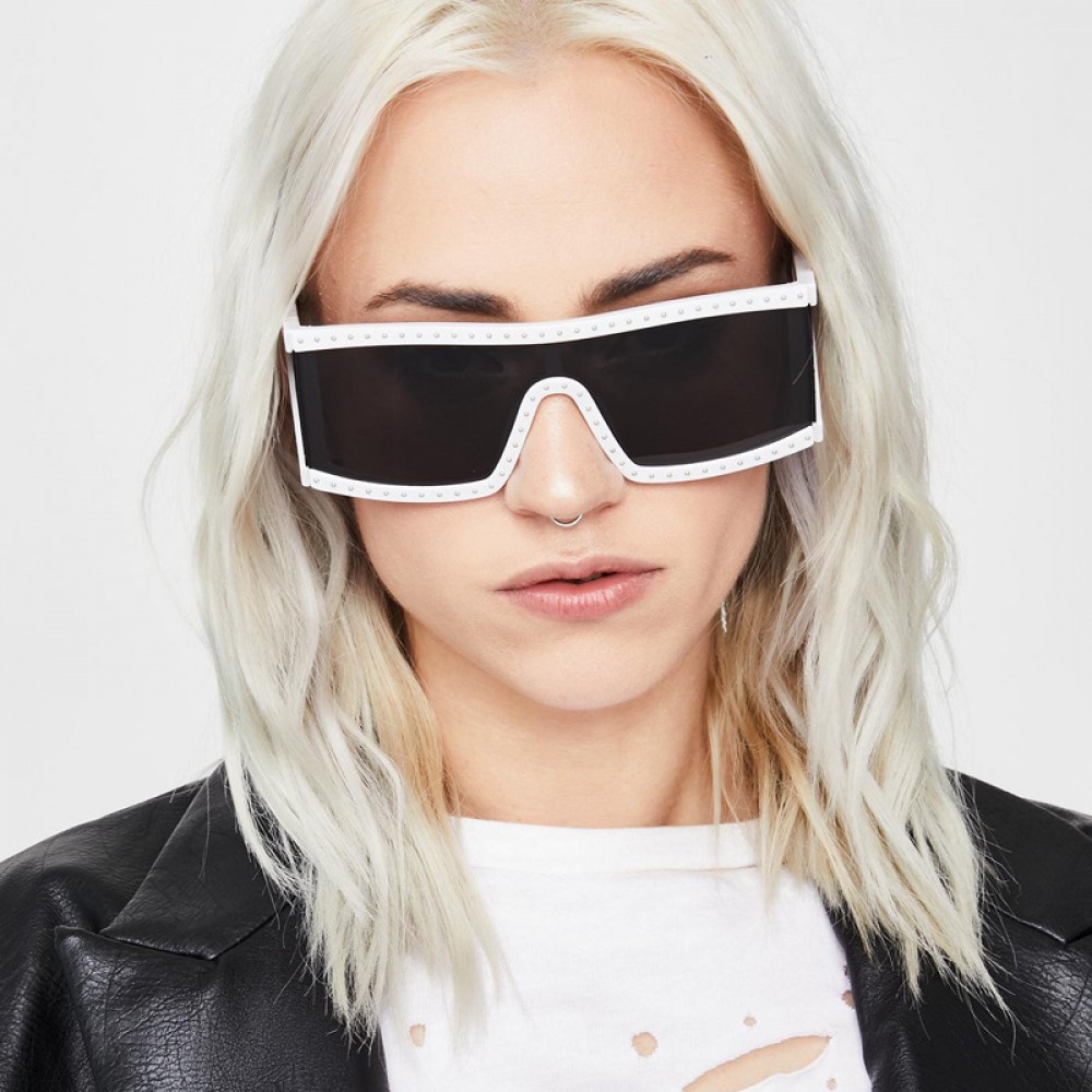 The new one-piece big square sunglasses female tide personality steel ball punk sunglasses glasses men S9051