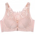 Oversized bra female fat mm front buckle rose beauty back no steel ring underwear lace gathered adjustment thin bra