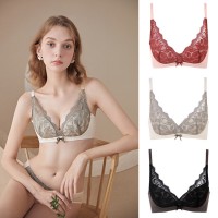 Thin sexy lace small chest gathered underwear no trace no steel ring beautiful back adjustment type young ladies bra