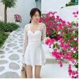 New swimsuit female Siamese boxer skirt cover belly slimming swimsuit small chest gathered hot spring seaside holiday swimwear