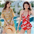 One-piece swimsuit female new small fragrance style conservative slimming cover belly small chest gather bikini hot spring swimsuit
