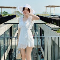 New style one-piece swimsuit female fairy fan cover belly slim thin chest gathered sexy hot spring swimsuit female