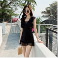 New style one-piece swimsuit female fairy fan cover belly slim thin chest gathered sexy hot spring swimsuit female