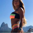 New women's swimwear popular sexy split plain fabric stitching striped swimsuit