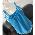 Hot selling women's split shoulder strap swimsuit striped multicolor covered belly swimsuit sexy two-piece bikini