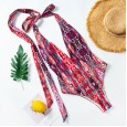 The new one-piece swimsuit long tie printed one-piece swimsuit
