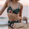 New bikini print cross neck lace swimsuit women
