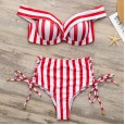 New Bikini Women's Striped Shoulder Bag High Waist Seaside Split