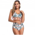 New high waist bikini mesh yarn stitching high waist leaf print sexy