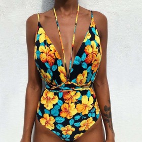 The new multicolor one-piece swimsuit straps printed one-piece swimsuit