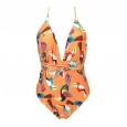 The new multicolor one-piece swimsuit straps printed one-piece swimsuit