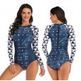 One-piece long-sleeved surfing suit sunscreen female swimsuit hot spring diving suit sexy swimsuit 7787