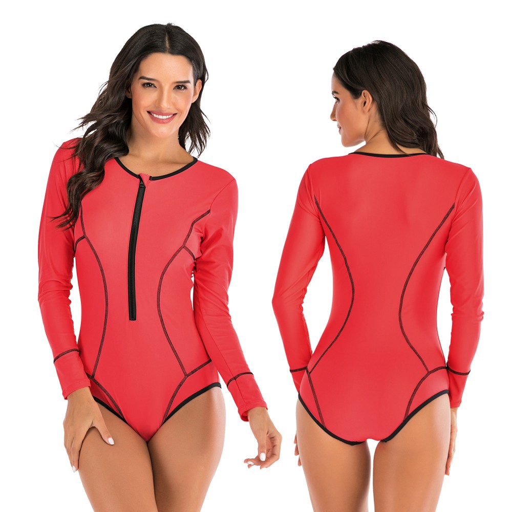 One-piece long-sleeved surfing suit sunscreen female swimsuit hot spring diving suit sexy swimsuit 7786