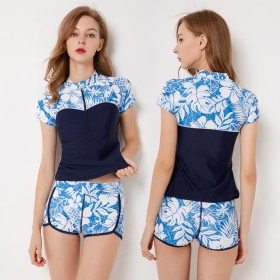 Split boxer short-sleeved female swimsuit XL was thin hot spring swimsuit 9084