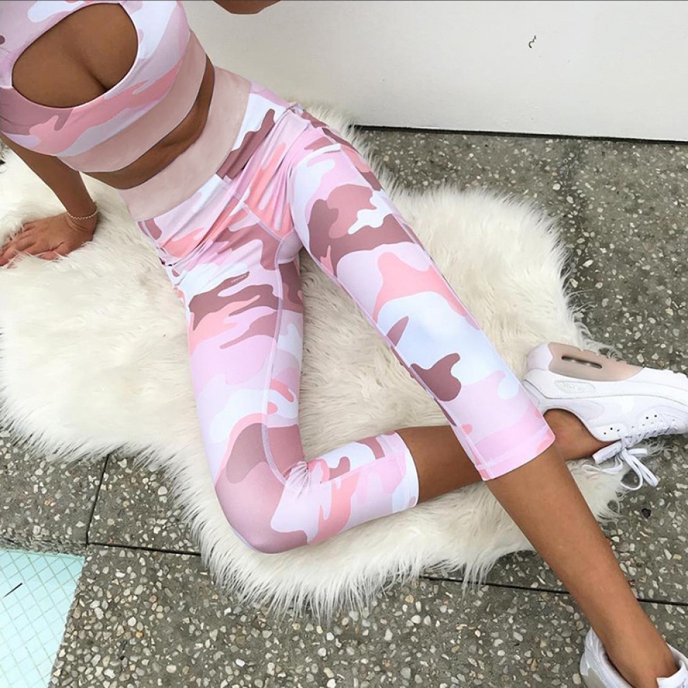 ! Hot sale new floral print yoga pants suit fitness sports suit yoga pants tops women