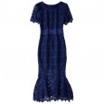 Spring new slim lace bag hip skirt short-sleeved round neck mid-length slim dress