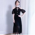 Dress Women's New Spring Chiffon V-Neck Strapless Sexy Lantern Sleeve Mesh Lace Irregular Skirt