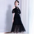 Dress Women's New Spring Chiffon V-Neck Strapless Sexy Lantern Sleeve Mesh Lace Irregular Skirt