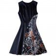 High-end embroidered dress spring new round neck elegant sleeveless A word high waist was thin middle skirt women