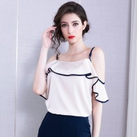 Spring new small sling leaky shoulder shirt female temperament solid color chiffon shirt feminine suspenders vest