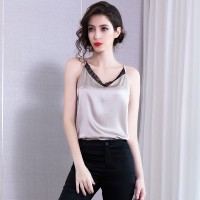 New spring silk V-neck sleeveless solid color sexy lace hollow halter top women's clothing