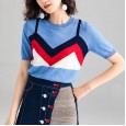 Spring new age-reduced wool knitted round neck top A-line check skirt two-piece suit