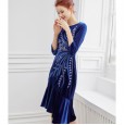 Spring and summer new heavy-duty embroidered and velvet bottoming women's decoration body bag hip fishtail skirt dress