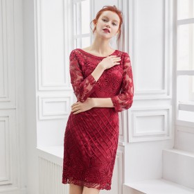 Spring new mesh sequin embroidery round neck was thin package hip skirt women's one-step skirt dress