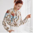 Bowknot silk shirt female spring and summer new temperament simple mulberry silk printing long-sleeved shirt