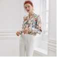 Bowknot silk shirt female spring and summer new temperament simple mulberry silk printing long-sleeved shirt