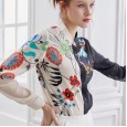 Printed contrast color flower shirt top women's fashion retro mulberry silk shirt