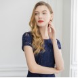 Early spring new women's disc flower round neck short sleeve heavy industry embroidery mesh yarn bag hip one-step dress