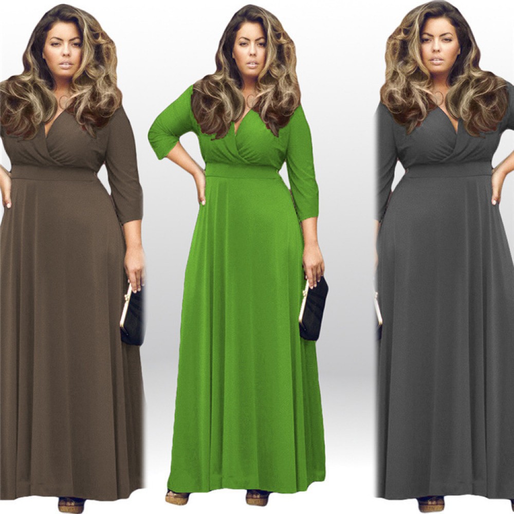 Hot sale new women's plus size deep V net color big swing skirt 7 colors optional sexy dress