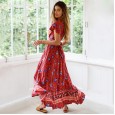 Women's Spring New Dress Bohemian Swing V-neck Beach Holiday Lace Print Skirt