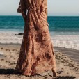 Spring and summer hot pink lace dress loose elastic thin waist sleeves big swing beach holiday sunscreen skirt
