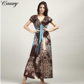 Women's summer new beach skirt bohemian dress plus size ice silk dress hot sale