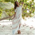 New spring new women's robe short-sleeved cotton and linen split big swing dress women's clothing