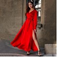 Summer new women's bohemian deep V-neck dress with long slits and long skirt