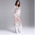 Star style autumn lace mesh yarn V-neck sexy fashion mini maxi evening dress skirt