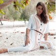 New spring new women's striped single-row button lapel short sleeve long dress