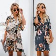 Fashionable spring new hot sale women's printed V-neck dress women