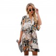 Fashionable spring new hot sale women's printed V-neck dress women