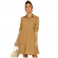 Autumn and winter big swing lapel single-breasted shirt female dress mid-sleeved solid color woven