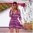Summer Women's Printed Dress V-Neck Single-Breasted Skirt