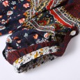 Summer Women's Printed Dress V-Neck Single-Breasted Skirt
